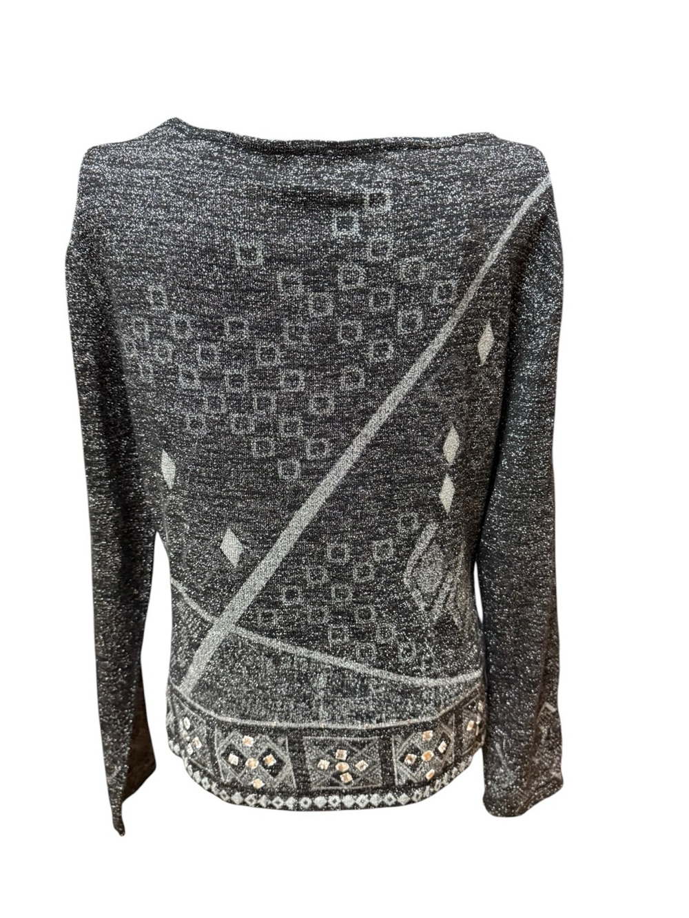 Nancy Bolen City Girl Embellished Metallic Knit Silk Blend Top in Charcoal small - Picture 6 of 8